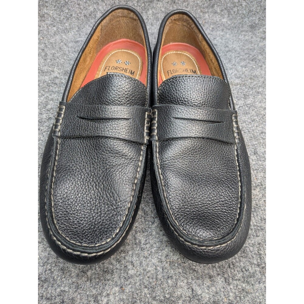 Florsheim Driver Mens 10M Black Leather Penny Loafers Driving Shoes 11845-007